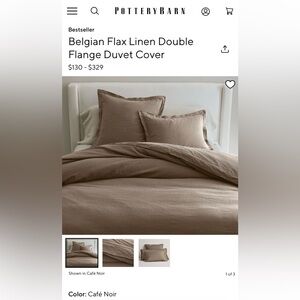 Pottery Barn Belgian Flax Linen Duvet Cover in Café Noir. 2 Shams INCLUDED